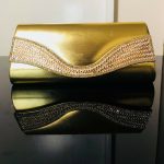 Golden stone pattern faux leather long ladies purse