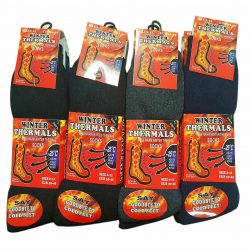 Mens Thermal Socks Outdoor Work Black Thermal Socks UK 6-11ABS(12 Pair in 1Pack)
