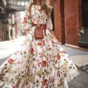 Women Casual Half Sleeve Boho Dresses Swing Floral-Printed Holiday Dresses